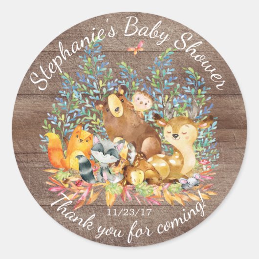 Bosdieren Neutraal Baby shower Favor Sticker (Voorkant)