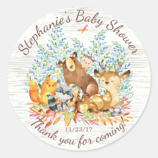 Bosdieren Neutraal Baby shower Favor Sticker (Voorkant)