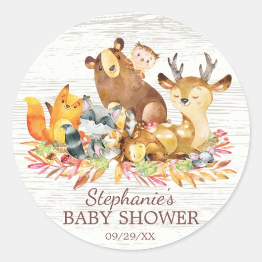 Bosdieren Neutraal Baby shower Favor Sticker (Voorkant)