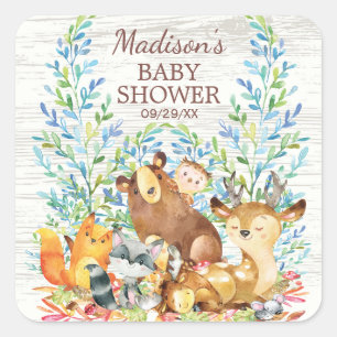 Bosdieren Neutraal Baby shower Favor Sticker