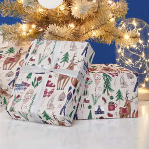 Bosdieren Nordic ski Kerst patroon Wrap Cadeaupapier
