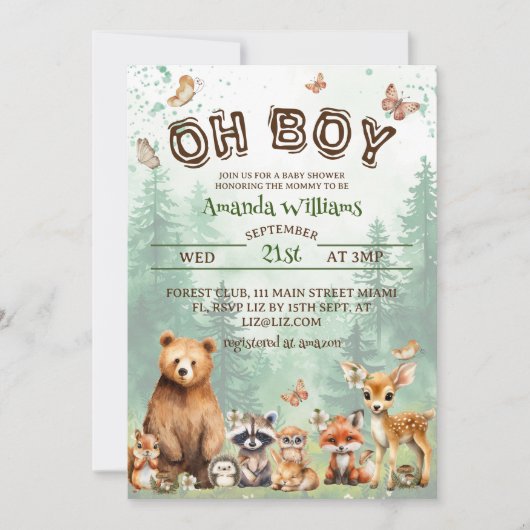 Bosdieren Oh Boy Boho baby shower Kaart (Voorkant)