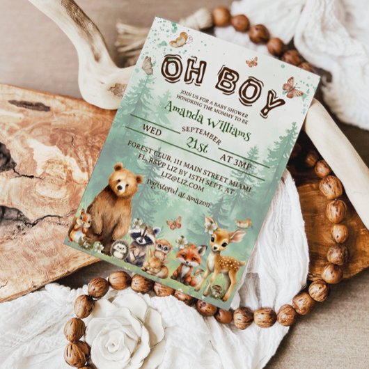 Bosdieren Oh Boy Boho baby shower Kaart