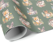 Bosdieren op Camouflage Green Cadeaupapier (Rol Hoek)