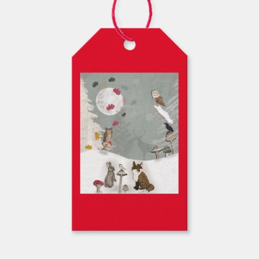 BOSDIEREN OP EEN SNOWY NACHT GIFT-LABEL CADEAULABEL (Voorkant)