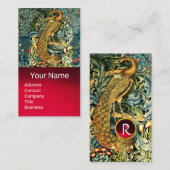 BOSDIEREN, PAUW IN GROENE FLORALGEM MONOGRAM VISITEKAARTJE (Voorkant / Achterkant)
