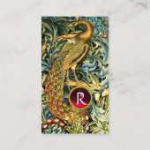 BOSDIEREN, PAUW IN GROENE FLORALGEM MONOGRAM VISITEKAARTJE (Achterkant)