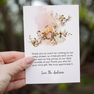 Bosdieren Pompoen Herfst Bloemen Baby shower Bedankkaart