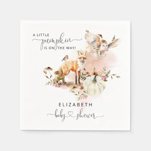 Bosdieren Pompoen Herfst Bloemen Baby shower Servet (Voorkant)