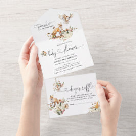 Bosdieren Pompoen Herfst Bloemige Baby Shower All In One Uitnodiging