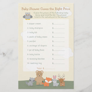 Bosdieren Raad de Prijs Baby Shower Spel Flyer