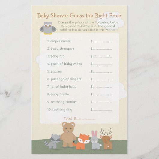 Bosdieren Raad de Prijs Baby Shower Spel Flyer (Voorkant)