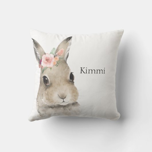 Bosdieren Rabbit Waterverf Typografie Name Kussen (Achterkant)