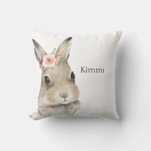 Bosdieren Rabbit Waterverf Typografie Name Kussen (Voorkant)