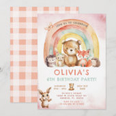 Bosdieren Rainbow Floral Verjaardag Kaart (Voorkant / Achterkant)