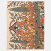 BOSDIEREN, RODE KONIJNEN TUSSEN BLOEMEN EN BLADERE FLEECE DEKEN (Voorkant)