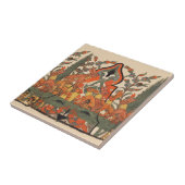 BOSDIEREN, RODE KONIJNEN TUSSEN BLOEMEN EN BLADERE TEGELTJE (Zijkant)