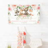 Bosdieren Roze Bloemige Baby Shower Achtergrond  Spandoek (Insitu)
