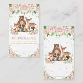 Bosdieren Roze Blush Bloemen Luier Raffle Informatiekaartje (Voorkant / Achterkant)