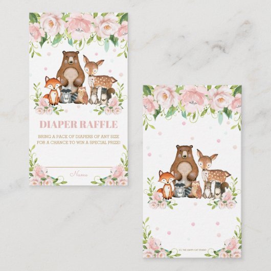Bosdieren Roze Blush Bloemen Luier Raffle Informatiekaartje (Voorkant / Achterkant)