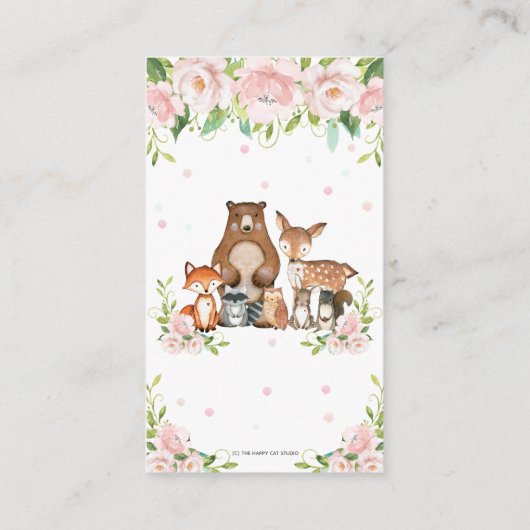 Bosdieren Roze Blush Bloemen Luier Raffle Informatiekaartje (Achterkant)