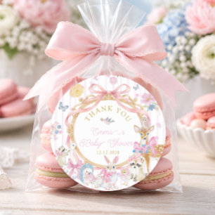 Bosdieren Roze Meisje Baby Shower Bedankt Ronde Sticker