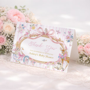 Bosdieren Roze Meisje Baby Shower Dank Je Bedankkaart
