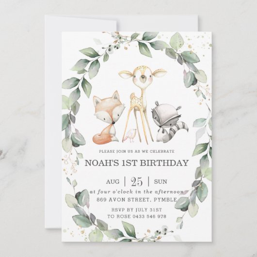 Bosdieren Rustiek groen Blad Verjaardag Kaart (Voorkant)