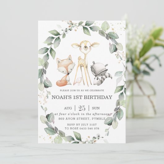 Bosdieren Rustiek groen Blad Verjaardag Kaart (Staand voorkant)