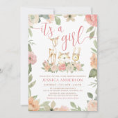 Bosdieren Rustieke Bloemen Meisje Baby Shower Kaart (Voorkant)