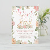 Bosdieren Rustieke Bloemen Meisje Baby Shower Kaart (Staand voorkant)