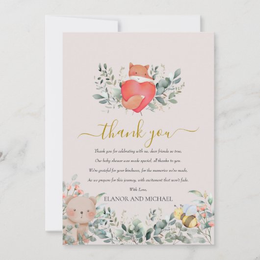 Bosdieren Rustieke Boho Waterverf Hart Bedankkaart (Voorkant)