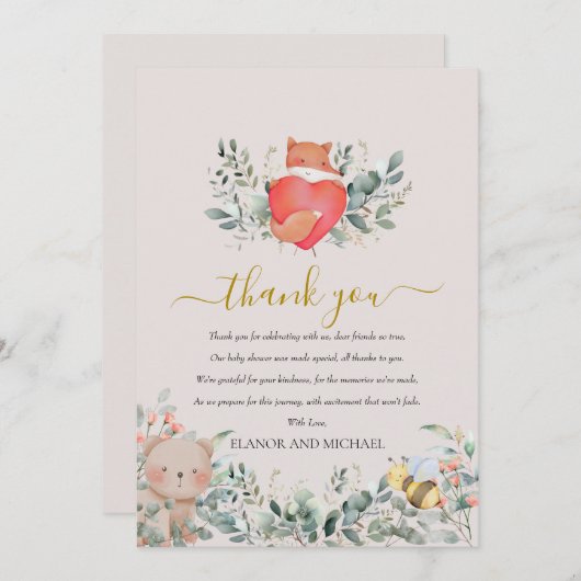 Bosdieren Rustieke Boho Waterverf Hart Bedankkaart (Voorkant / Achterkant)