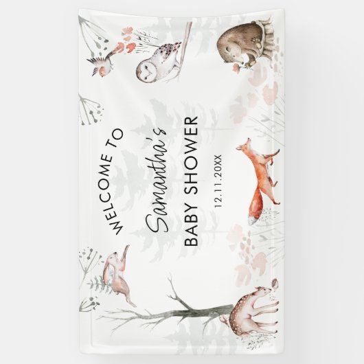 Bosdieren Rustieke Bos Baby Shower Spandoek (Verticaal)
