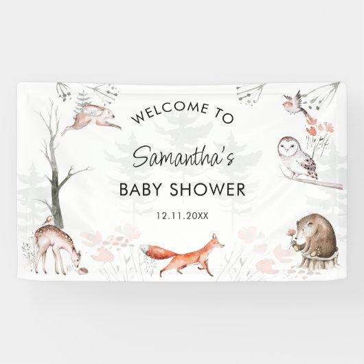 Bosdieren Rustieke Bos Baby Shower Spandoek (Horizontaal)