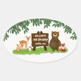 Bosdieren Rustieke Bos Kabouter Verjaardag Ovale Sticker