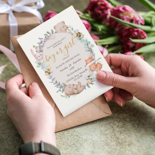 Bosdieren Rustieke Waterverf Gender Reveal Kaart