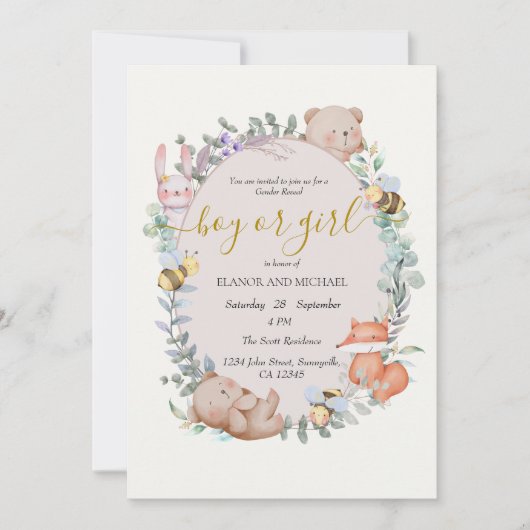 Bosdieren Rustieke Waterverf Gender Reveal Kaart (Voorkant)