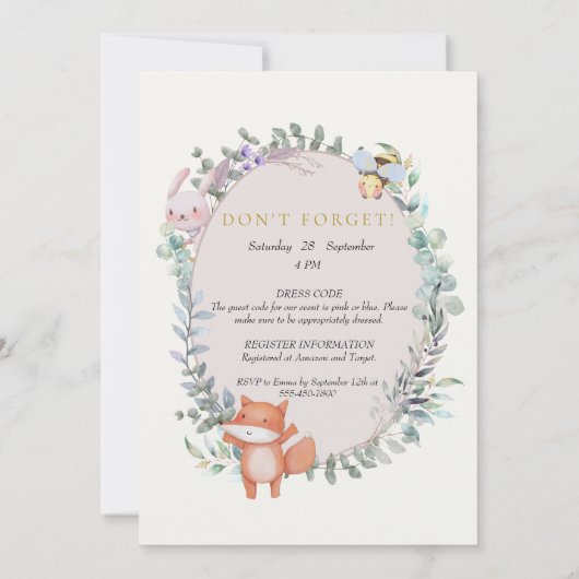 Bosdieren Rustieke Waterverf Gender Reveal Kaart (Achterkant)