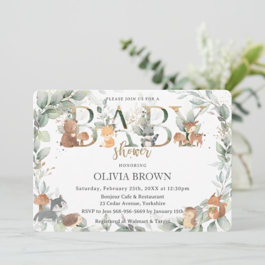 Bosdieren Salie Groen Neutraal Baby shower Kaart (Staand voorkant)