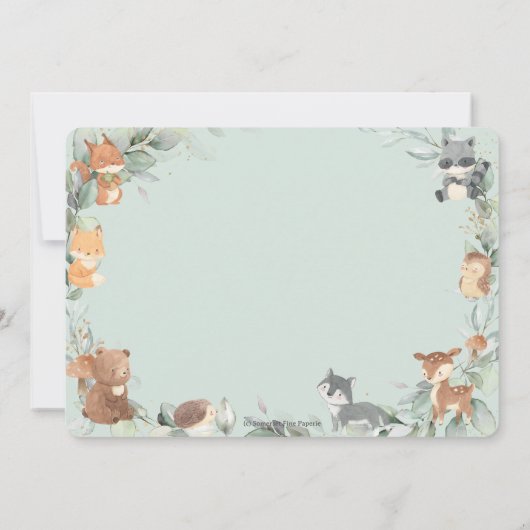 Bosdieren Salie Groen Neutraal Baby shower Kaart (Achterkant)