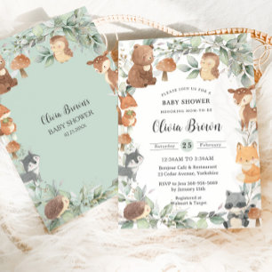 Bosdieren Salie Groen Neutraal Baby shower Kaart