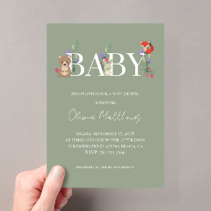 Bosdieren Salie Groene Baby Shower Acryl Uitnodigingen
