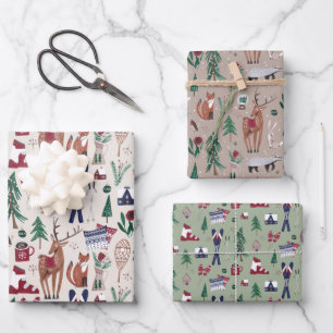 Bosdieren Scandinavisch ski Kerstpatroon Inpakpapier Vel