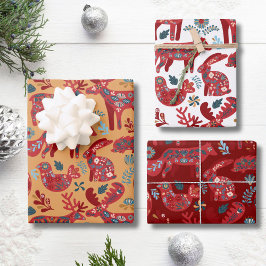 Bosdieren Scandinavische Volkskunst Kerstmis Inpakpapier Vel