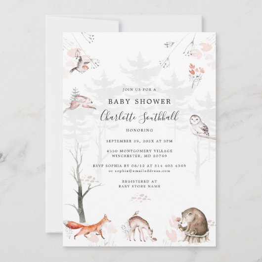 Bosdieren Script Modern Baby shower Kaart (Voorkant)