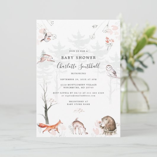 Bosdieren Script Modern Baby shower Kaart (Staand voorkant)