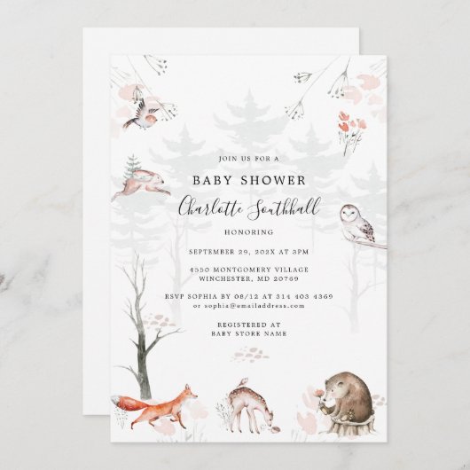 Bosdieren Script Modern Baby shower Kaart (Voorkant / Achterkant)