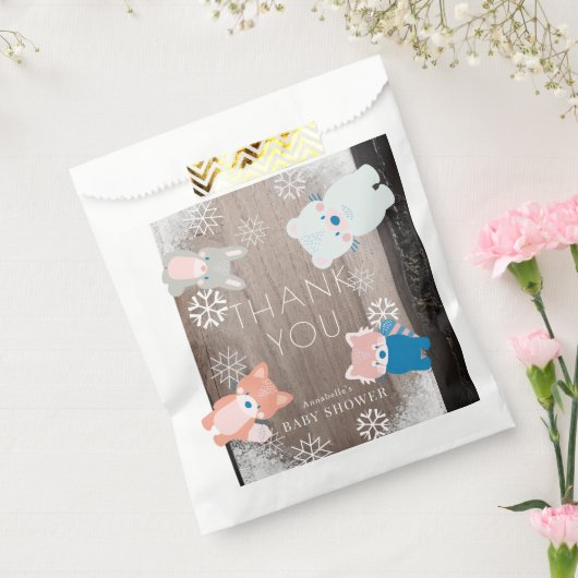 Bosdieren Sneeuwvlokken Hout Bedankzakje (Gezegeld)