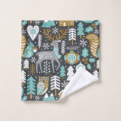 Bosdieren Sneeuwvlokken Scandinavische Kerstmis Bad Handdoek (Wasdoekje)